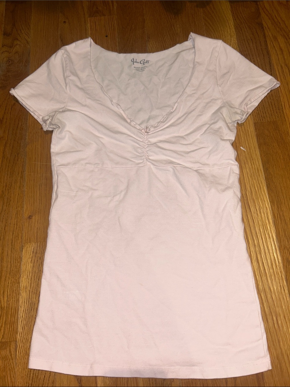 Brandy Melville Pale Pink Ruched V-Neck Short Sleeve Tee